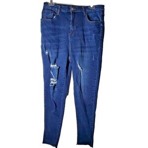 Women’s Size 14 Distressed Skinny Jeans – 80s-Inspired Ripped Stretch Denim